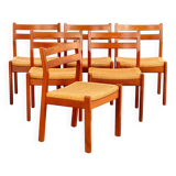 Set of 6 Scandinavian chairs in teak and rope