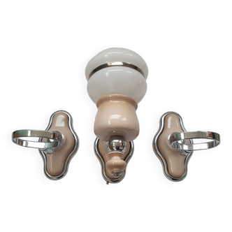 Vintage bathroom wall light and two towel rails set