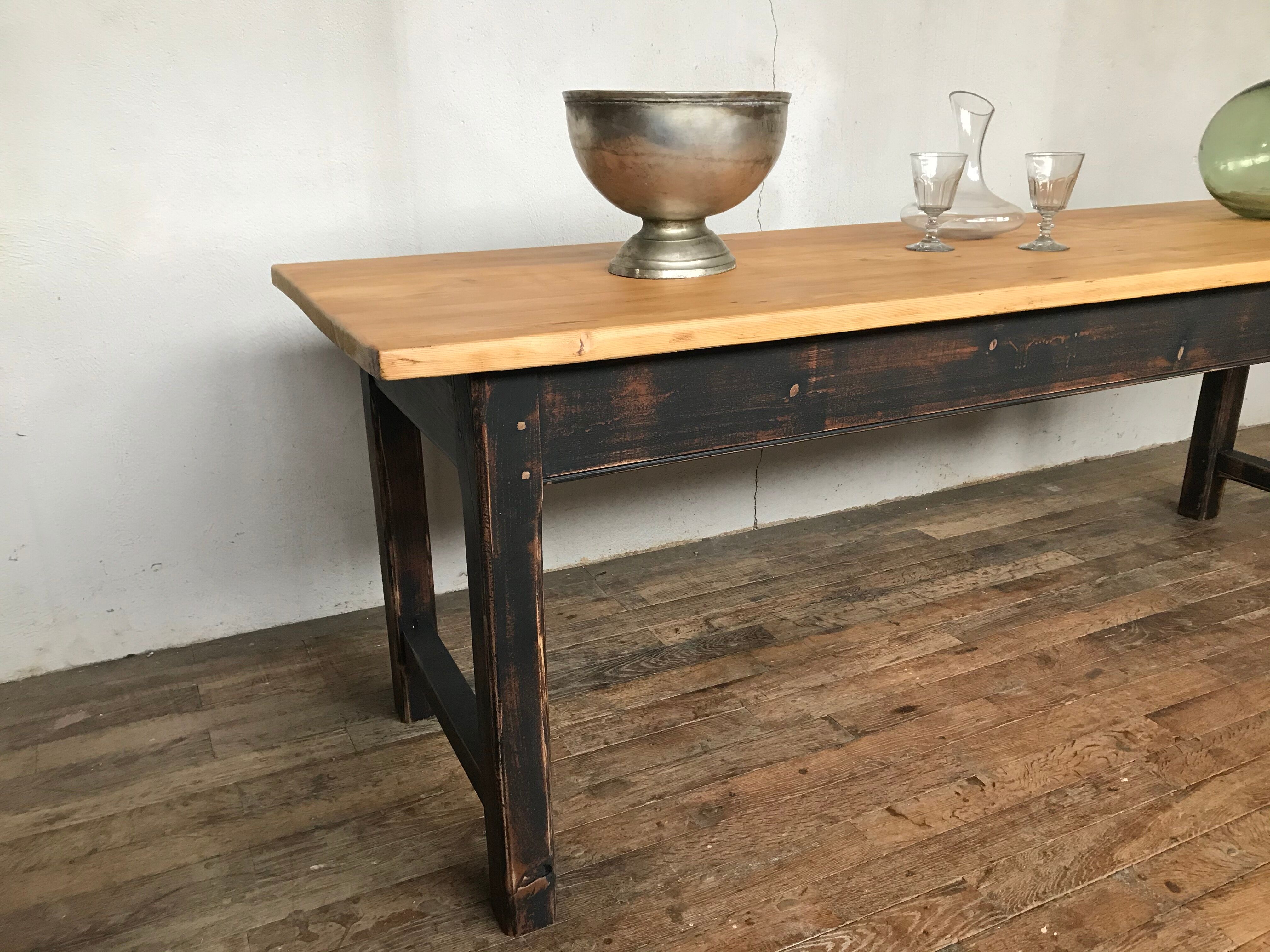 Ancienne table de ferme 2m23 , début 20ème sapin bistrot campagne