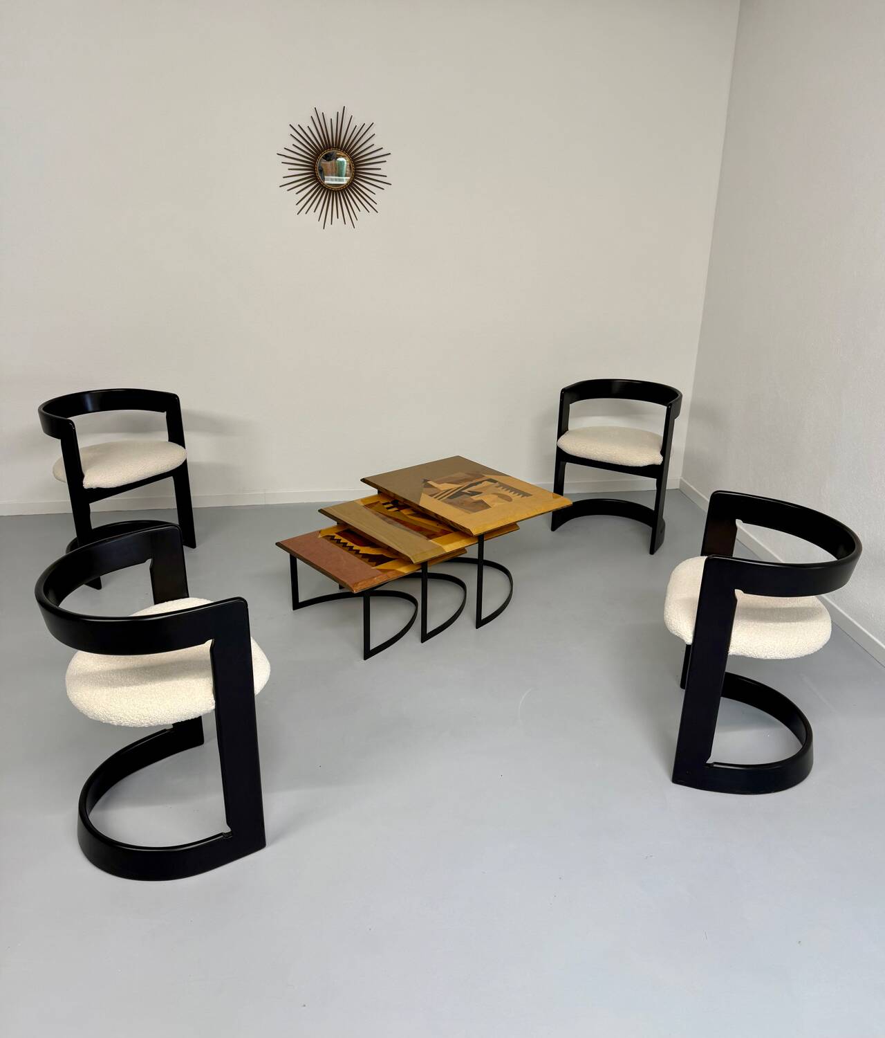 Vintage Italian design geometric marquetry nesting coffee table
