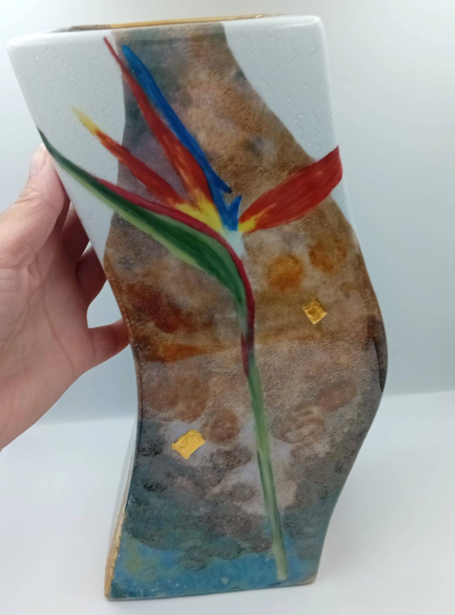 Handmade porcelain art vase signed J. Rozio – Paradise Bird decoration