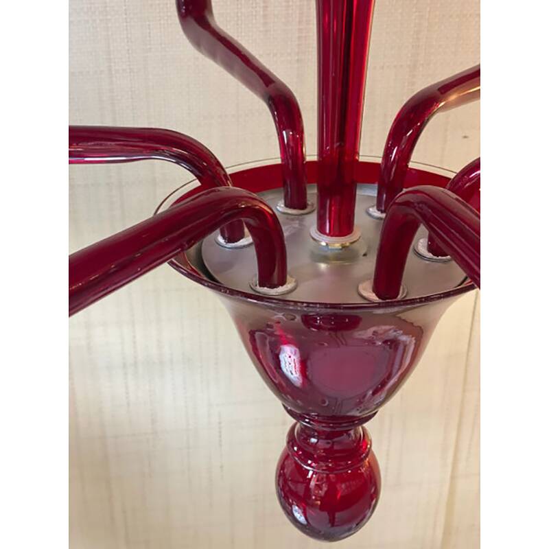 1990s Contemporary Translucent Red Murano Glass Chandelier