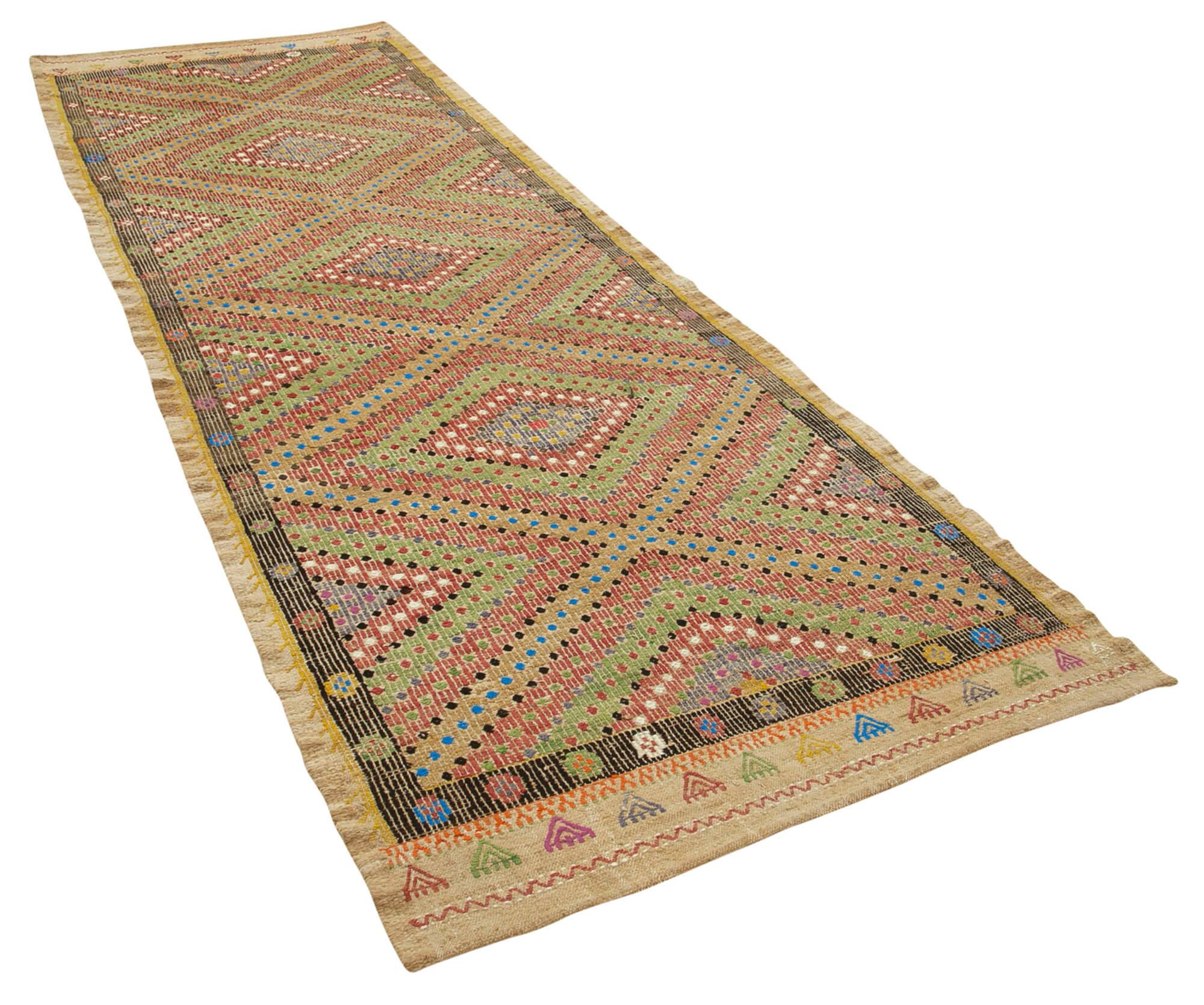 Turkish Handmade Vintage Anatolian Kilim 112 cm x 247 cm