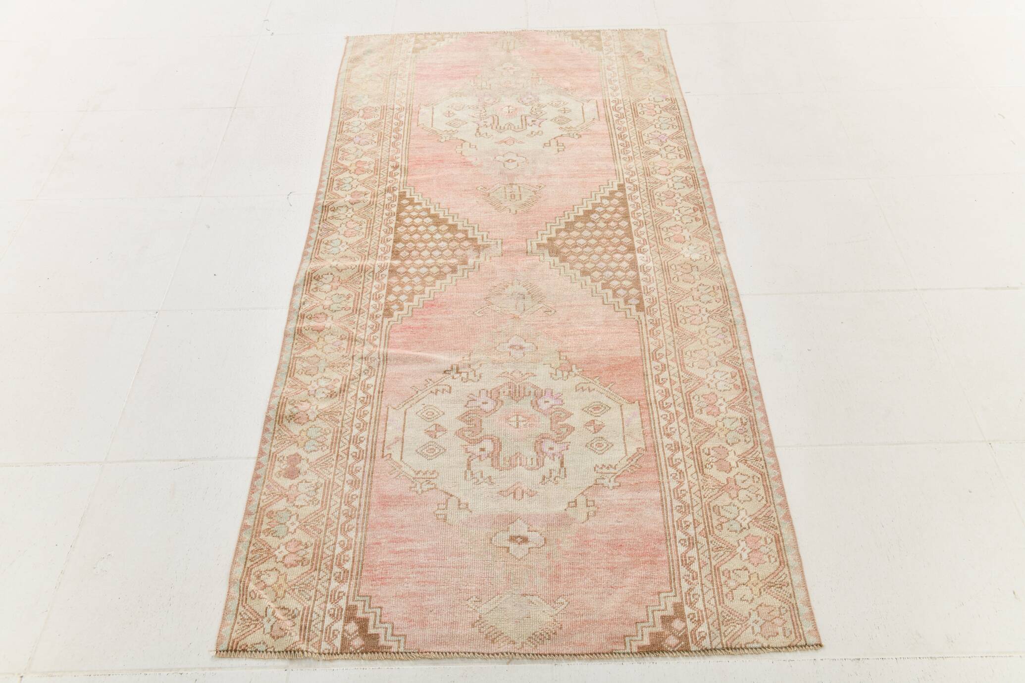 3x6 Turkish Pale Red & Brown Oriental Vintage Rug, 95x196Cm