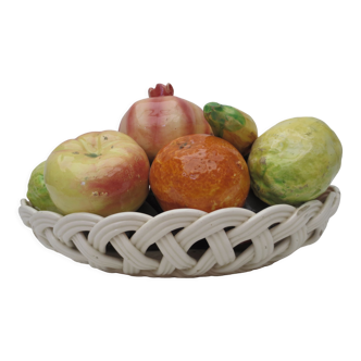Multicolored vitrified slip fruit basket