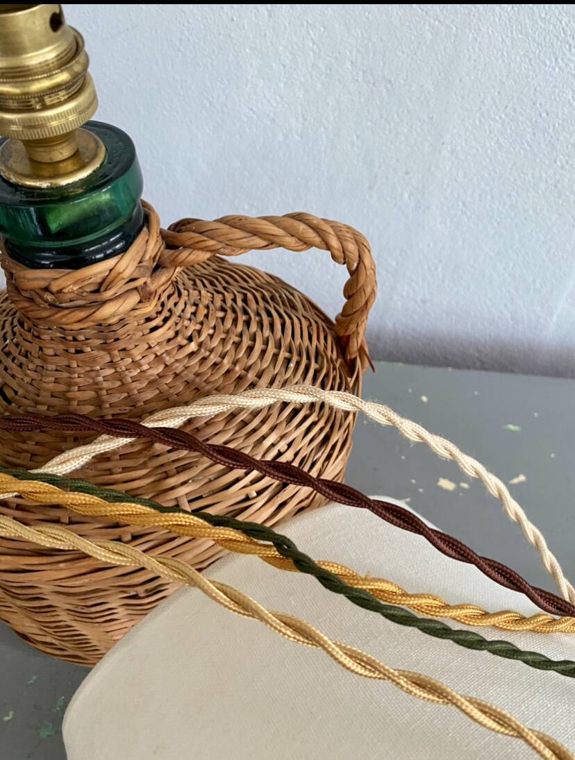 Glass lamp, braided fabric cable, new lampshade