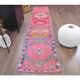 Vintage Turkish Oushak Handmade Cotton Pink Wool Runner Rug 79x362