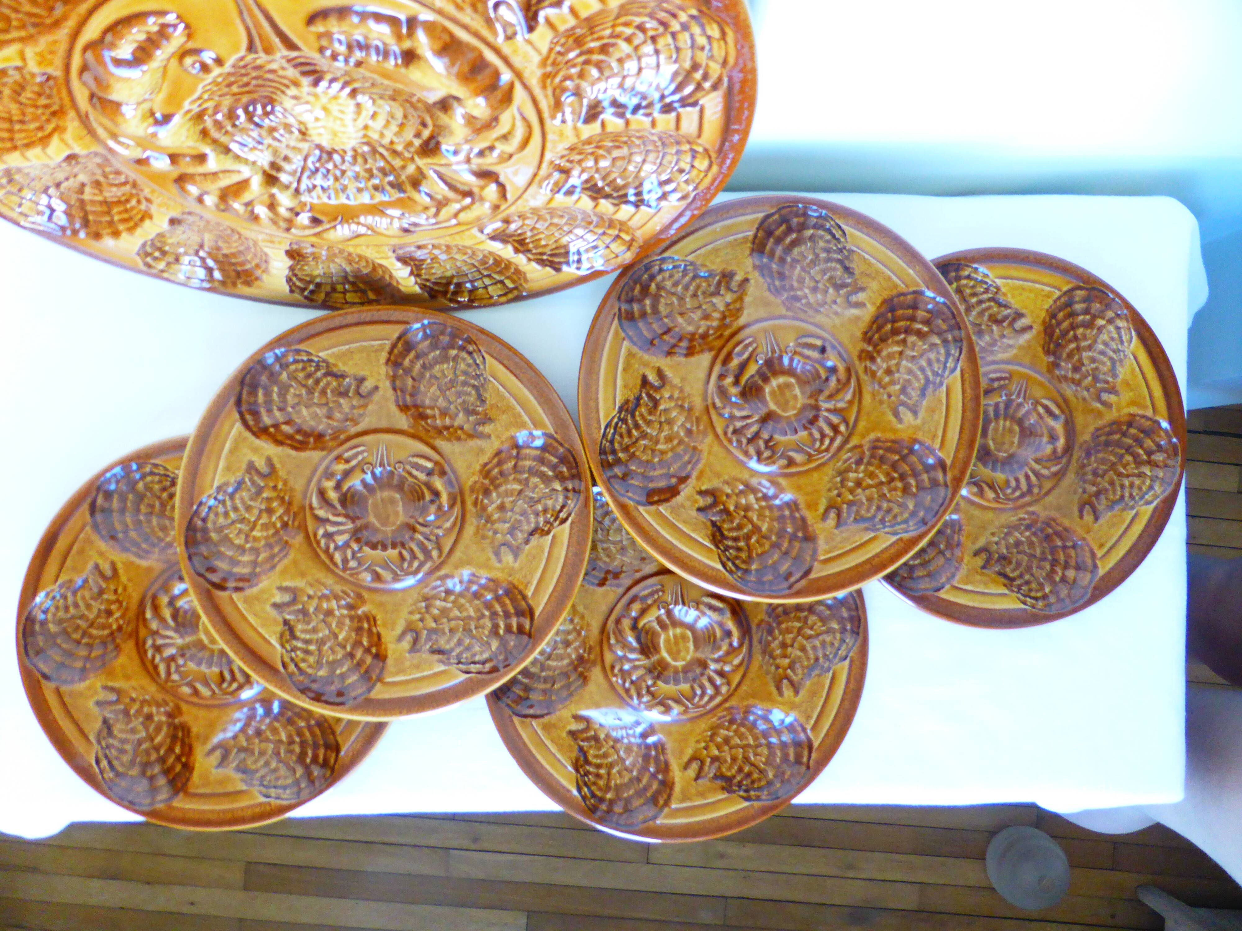 5 plates and a platter for oysters or shellfish from Sarreguemines 2106161