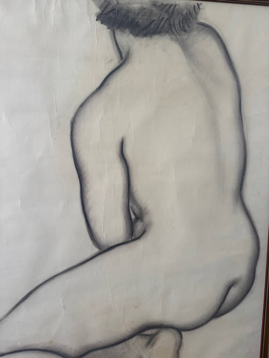 Large nude charcoal painting by André Jaoul