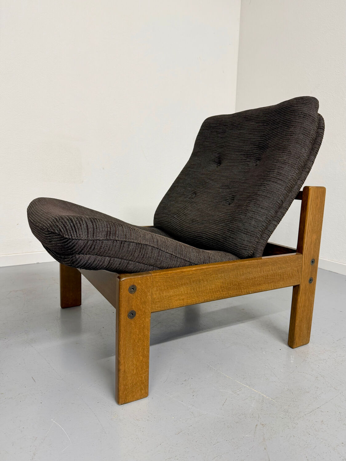 Lot of 2 adjustable wooden fabric chairs, Scandinavian design, vintage 1970s.