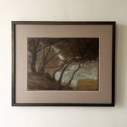 Tableau paysage en pastel sous verre signé Henri Marchal