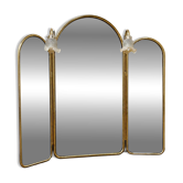 Specchiera vintage a trittico in ottone con applique