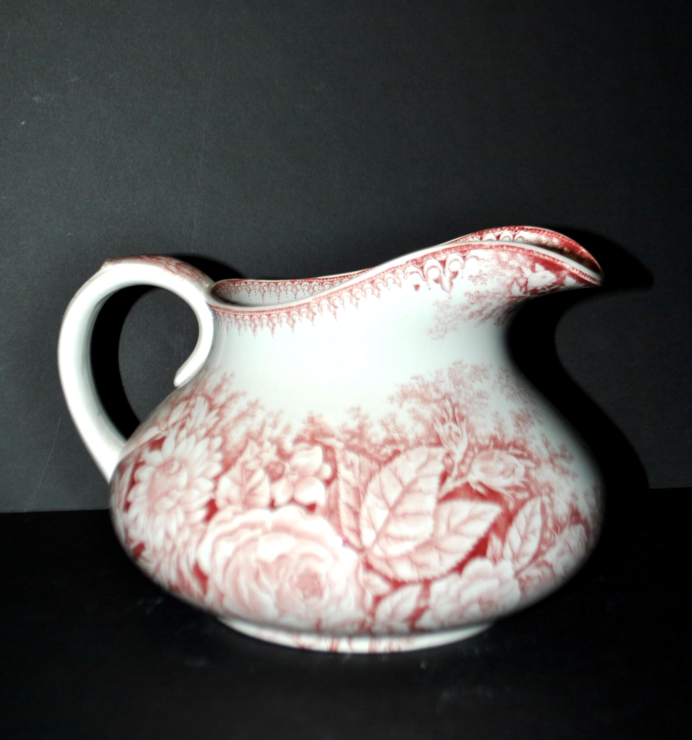 Pexonne earthenware vase/jug with a red floral rustic design