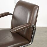 Mid-Century Italian Brown Leather Swivel Chair