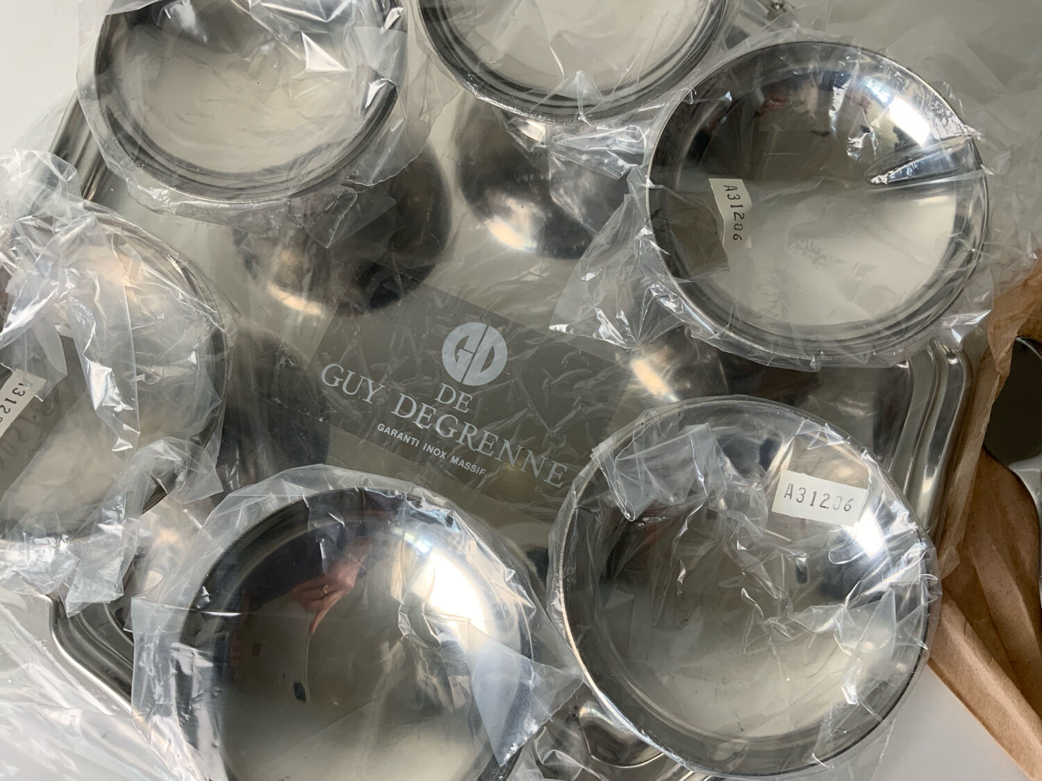 Vintage stainless steel ice cream bowls and tray