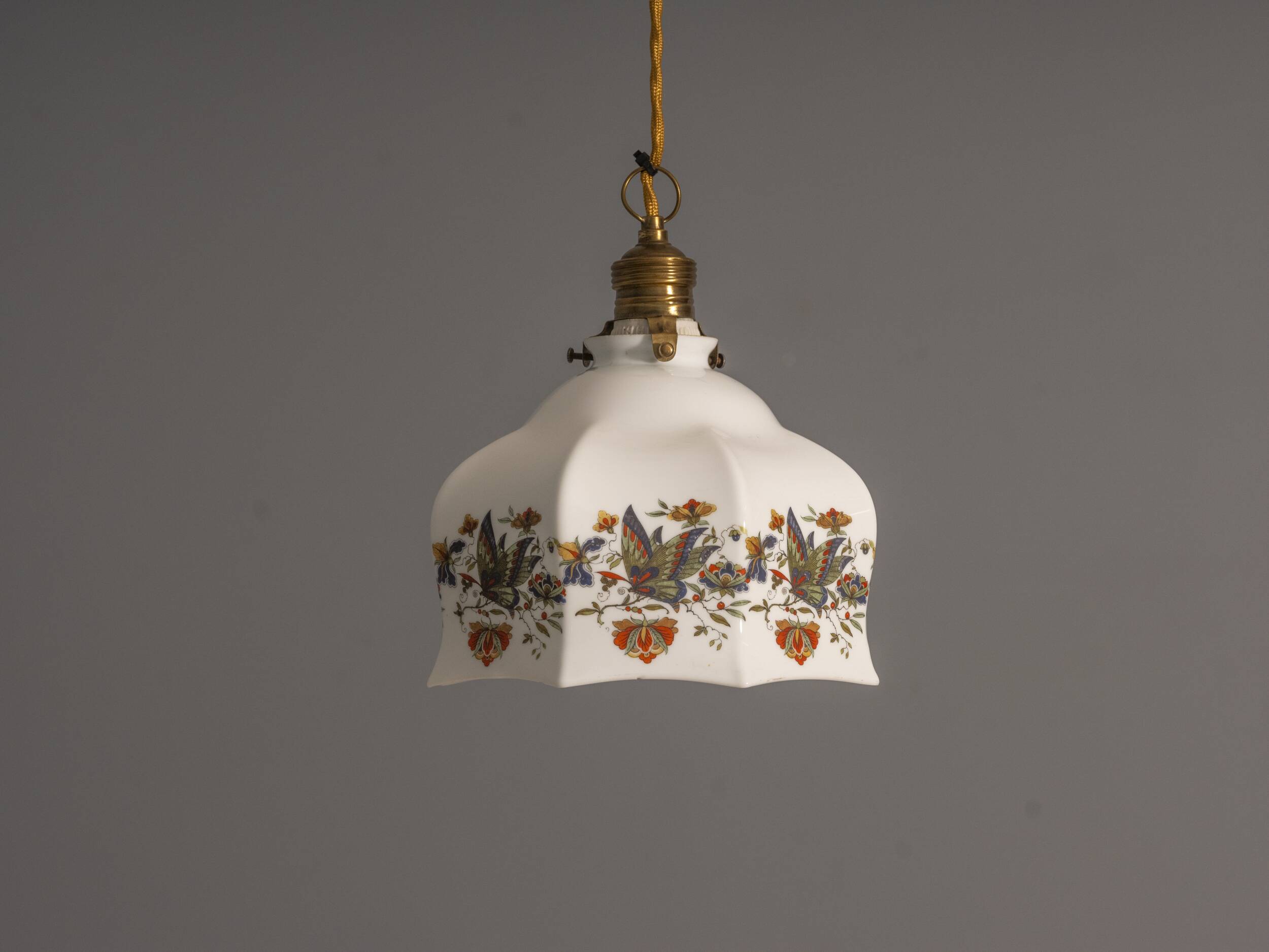 Hanging glass lampshade, vintage (hand-painted)