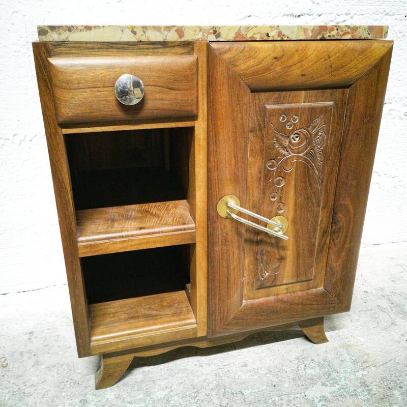 Art deco wood and marble bedside table