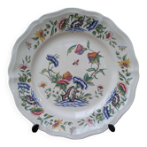 Assiette Sarreguemines France modèle Rouen décor fleurs et insectes 25.5cm