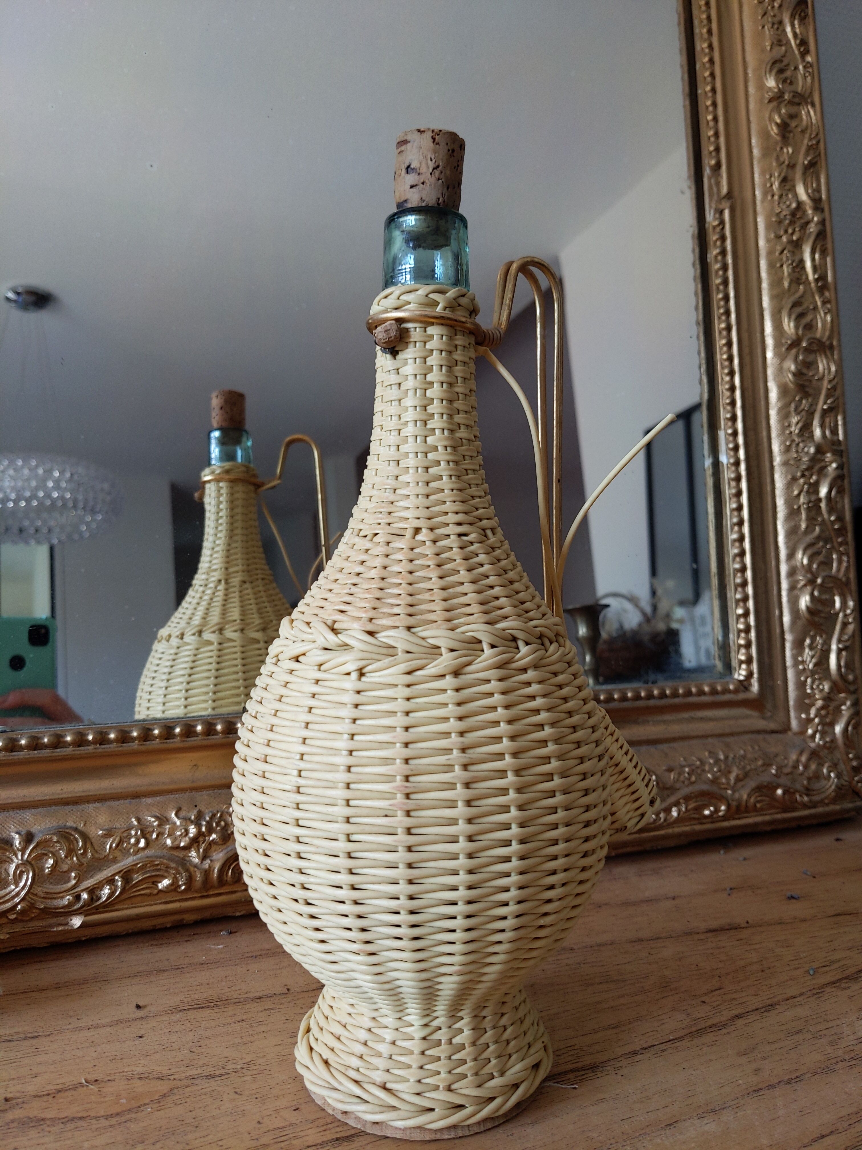 Old brass scoubidou decanter