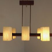Super Retro 1960s Scandinavian Style 6 Light Teak Bass & Perspex Chandelier