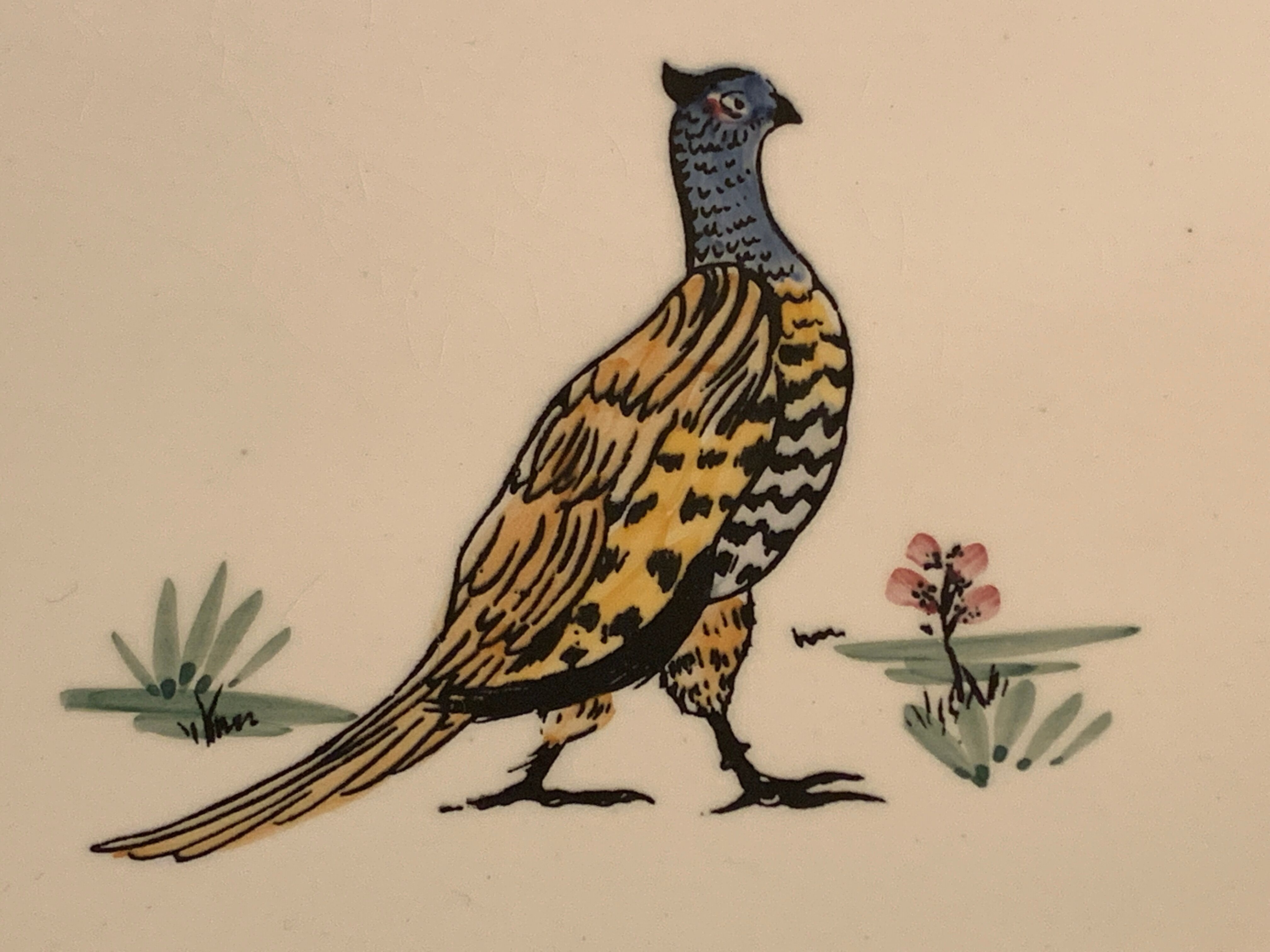 Gien hunting dish decorated with pheasant and duck, 1970
