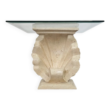 Console ou base de table en forme de coquillage Magnussen Ponte avec plateau en verre d'origine.