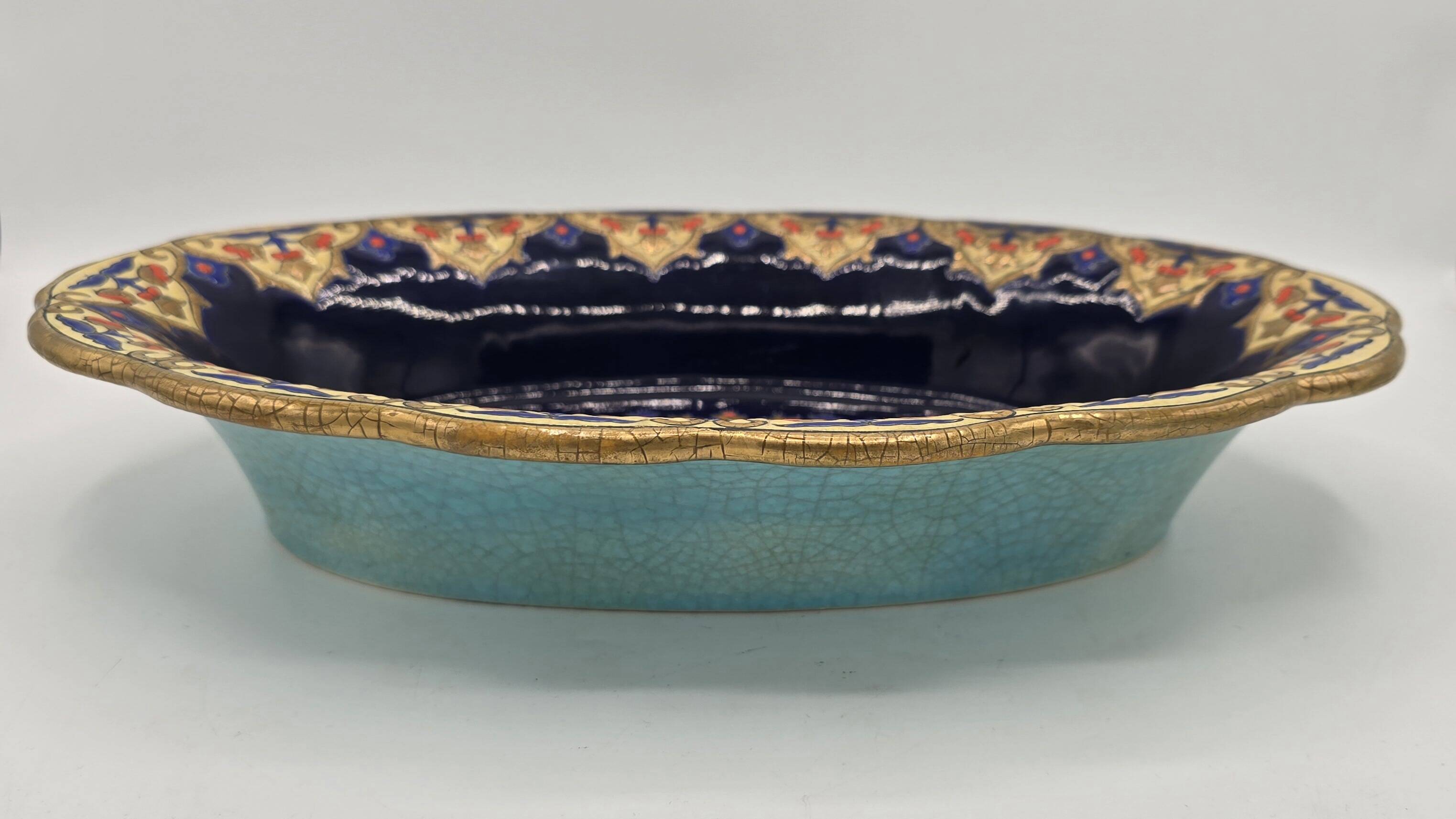 Oval dish in glazed earthenware by M. P. Chevallier, Manufacture des Émaux