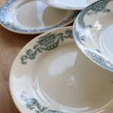 Assiettes plates vintage dépareillées terre de fer - Décor bleu / vert