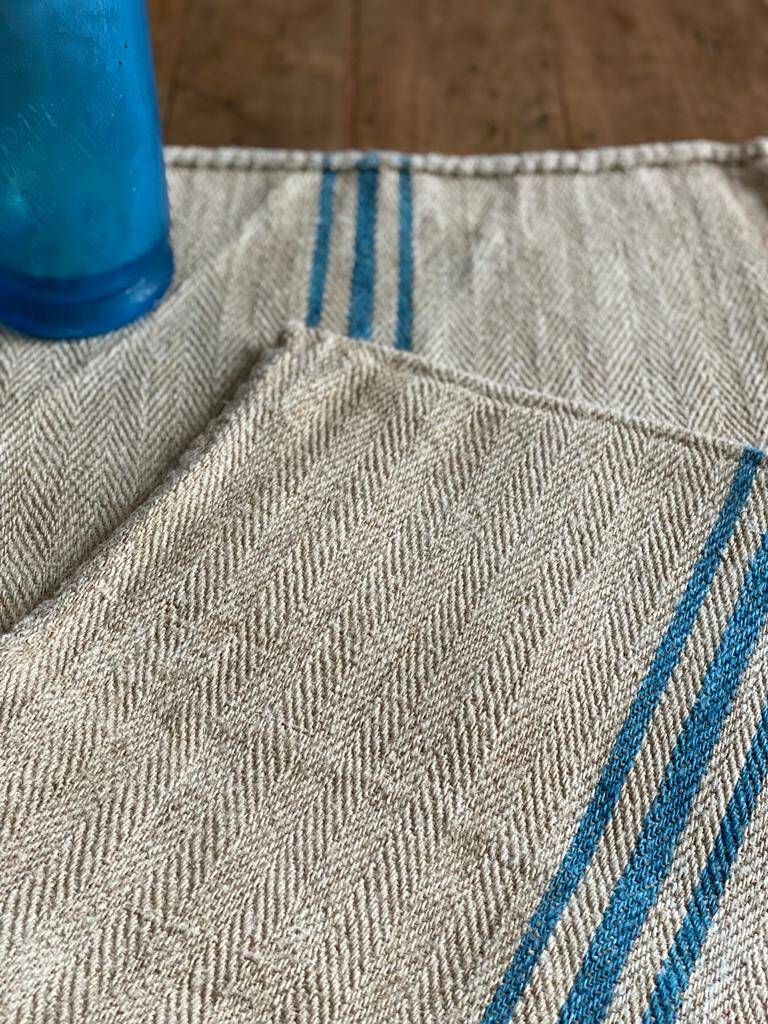 Hemp grain bag, blue stripes