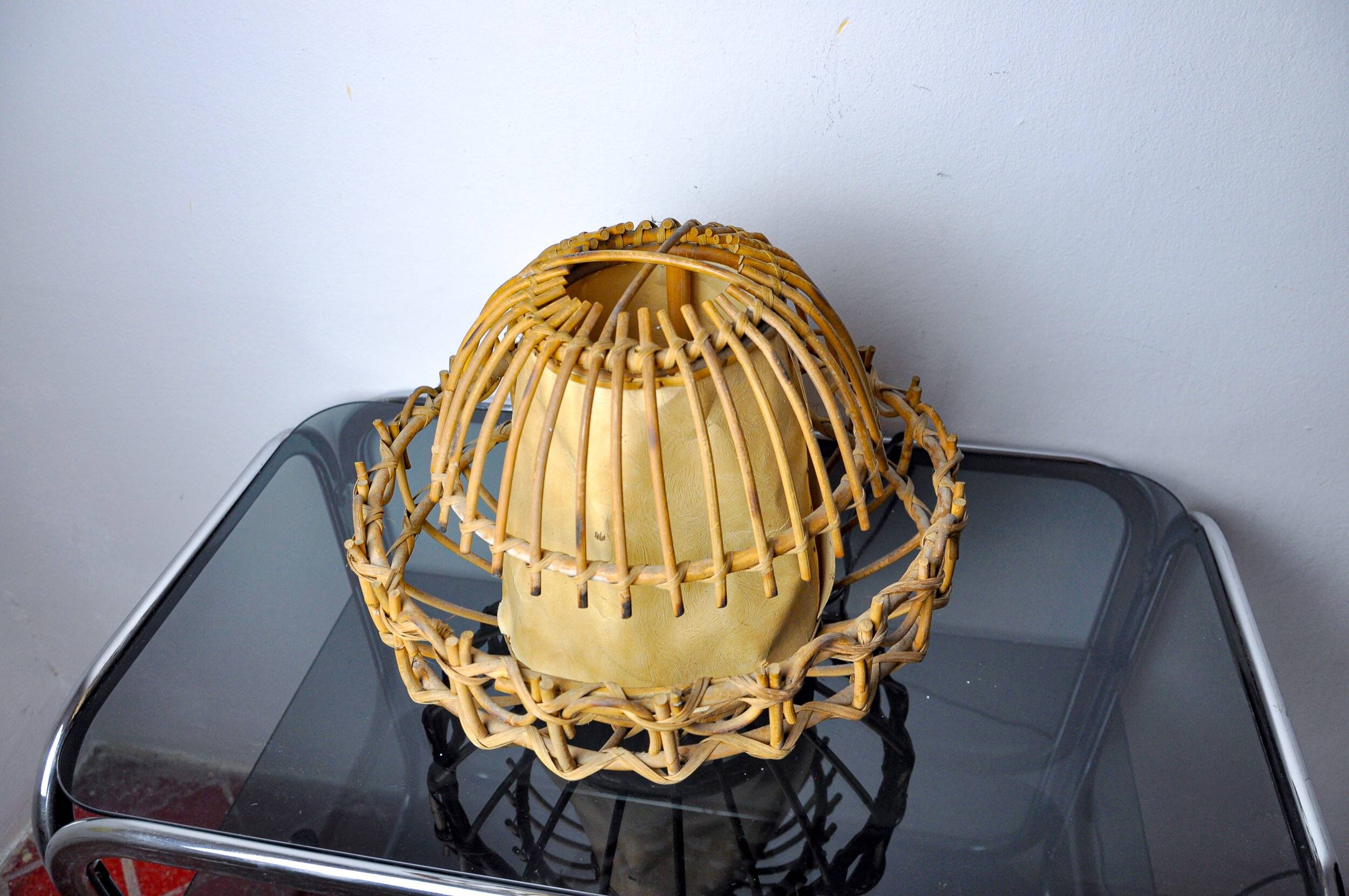 Rattan table lamp, popular art, France, 1960