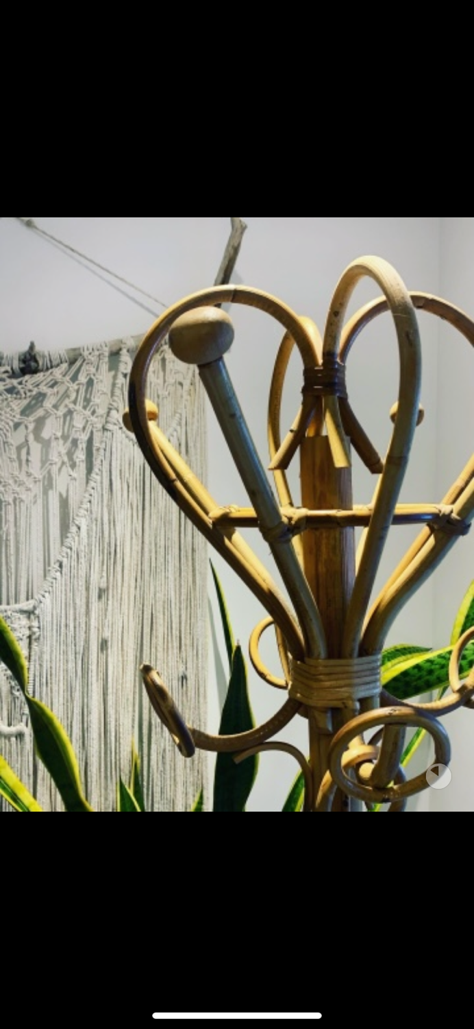 Vintage rattan coat rack