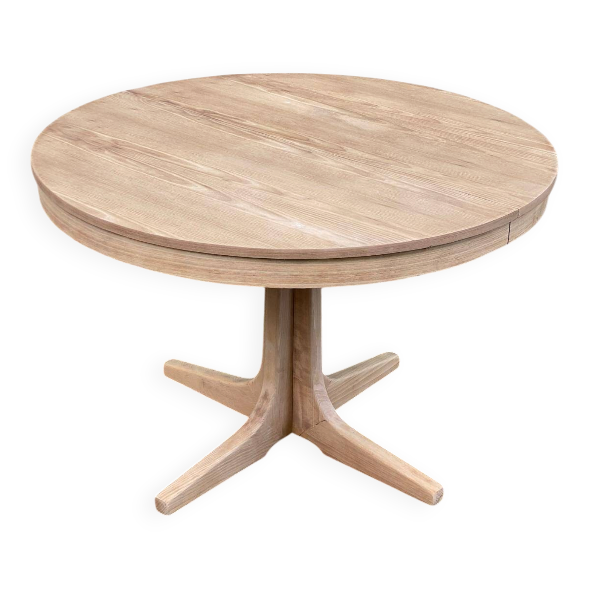 Scandinavian round extendable dining table Baumann stripped teak 1960