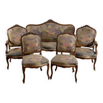 Louis XV style living room in walnut – 1920