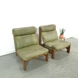 Green leather and oak wood armchair