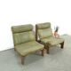 Fauteuil en cuir vert et bois de chêne