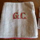 Old tablecloth 1920/1930 linen beige diamonds and red and green stripes + towels