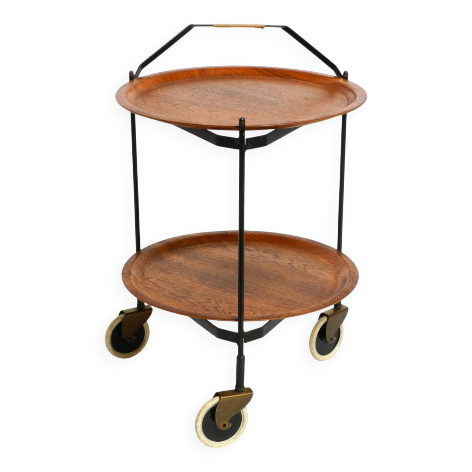 Folding Mid Century serving trolley with removable teak pagwood trays