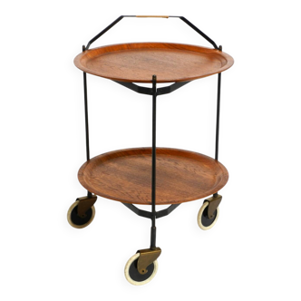 Folding Mid Century serving trolley with removable teak pagwood trays