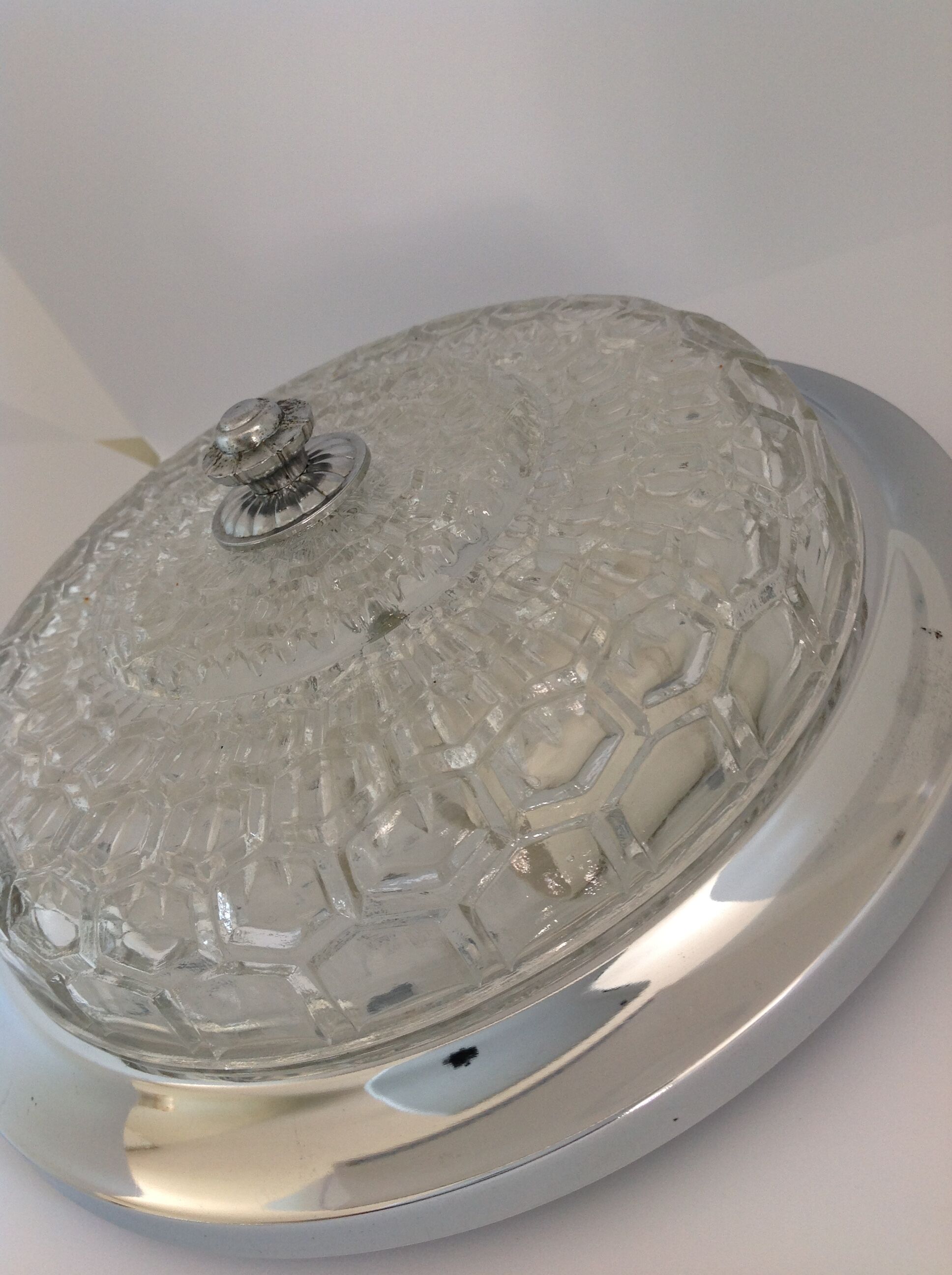 Ceiling round vintage cut glass and chrome metal