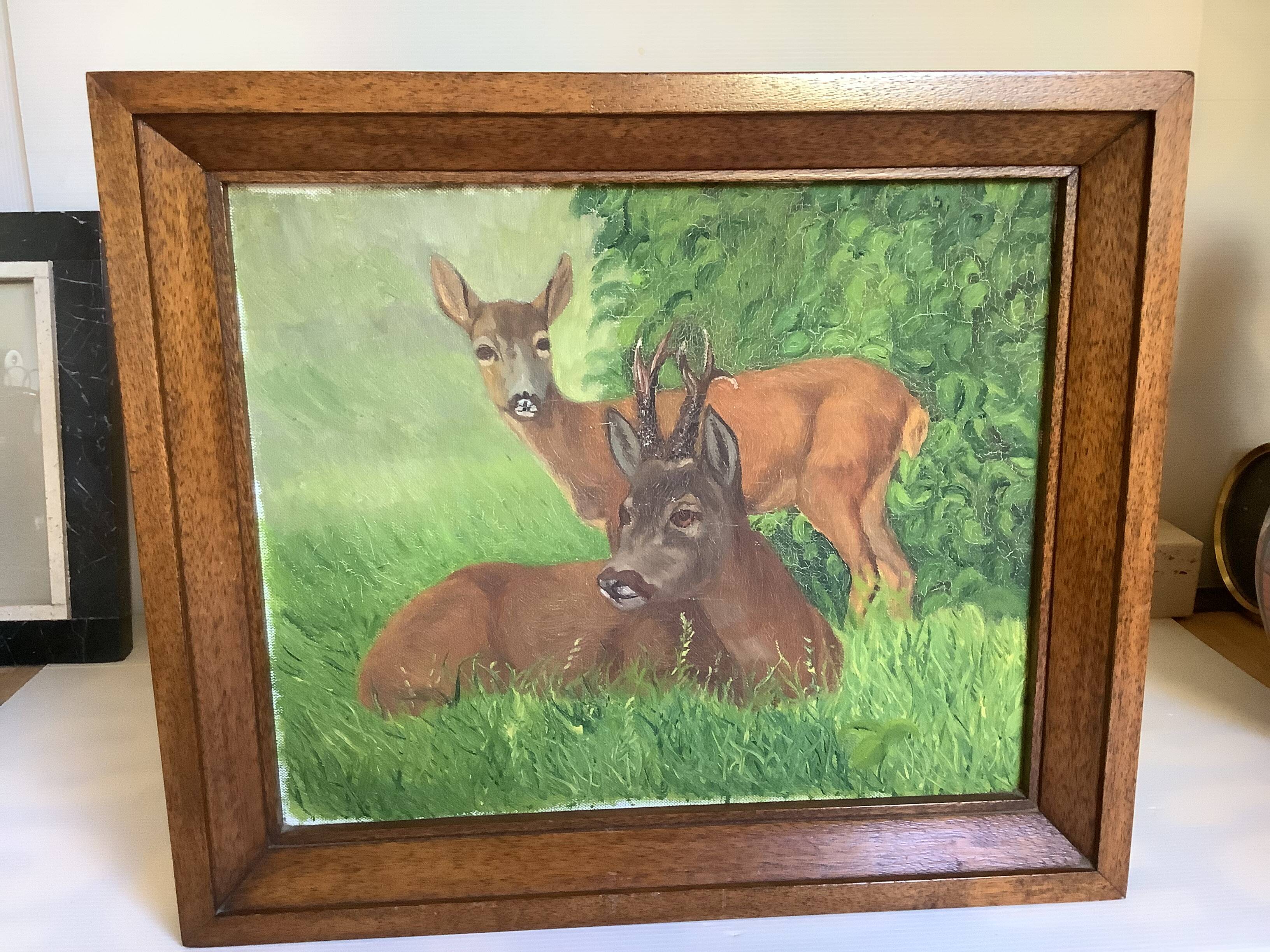 Animal painting deer doe oil on panel