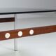 Scandinavian coffee table in metal, teak and smoked glass Denmark 1960