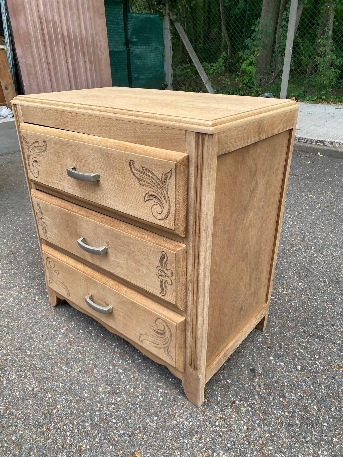 Petite commode art déco rénovée en chêne brut 1950
