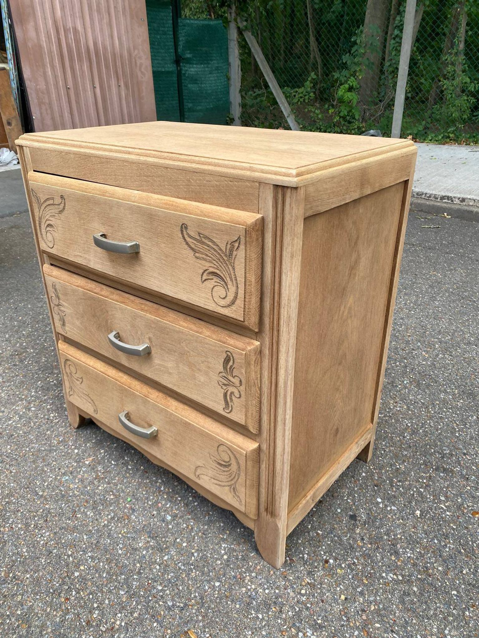 Small Art Deco chest of drawers renovated in raw oak 1950.