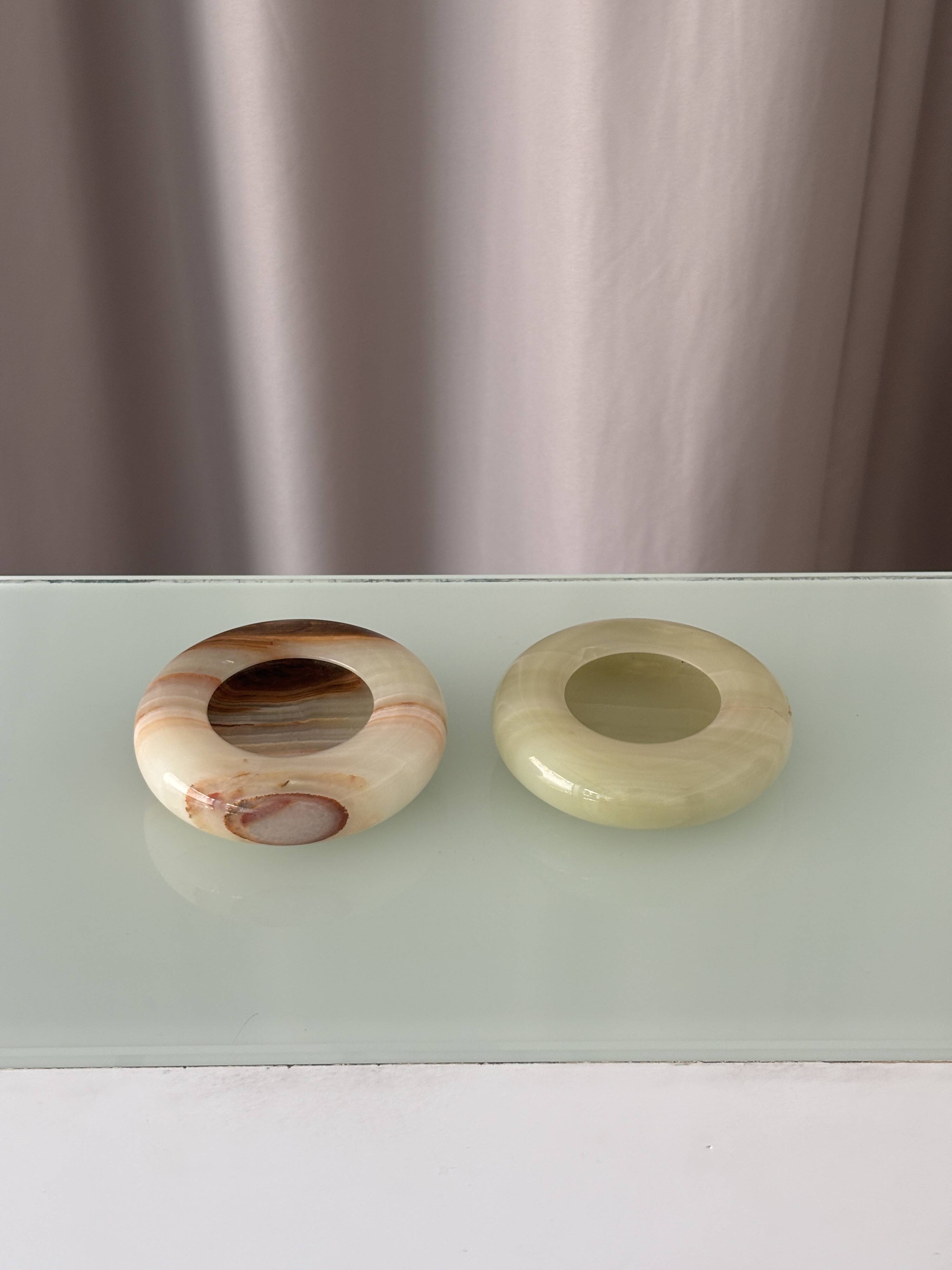 Pair of Vintage Italian Onyx Ashtrays / Catchall Dishes – 1970s