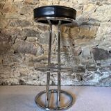 Pair of vintage 80s metal and faux leather bar stools