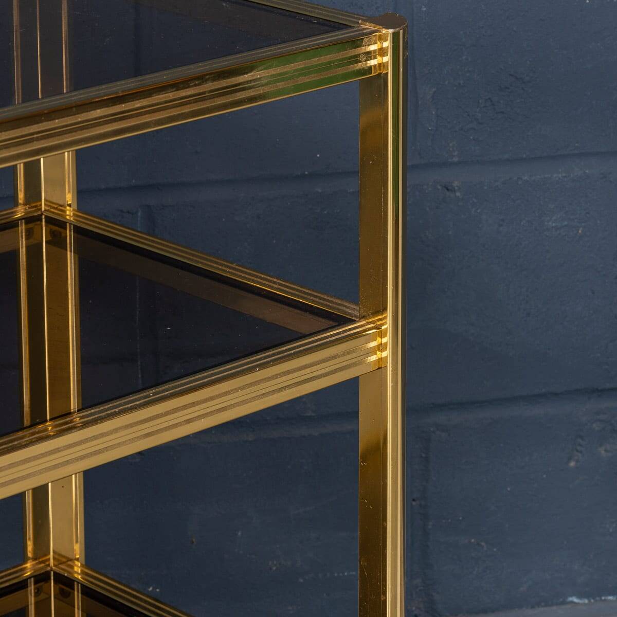 20thC BRASS & SMOKED GLASS DRINKS TROLLEY ATTRIBUTED TO MAISON JANSEN c1970