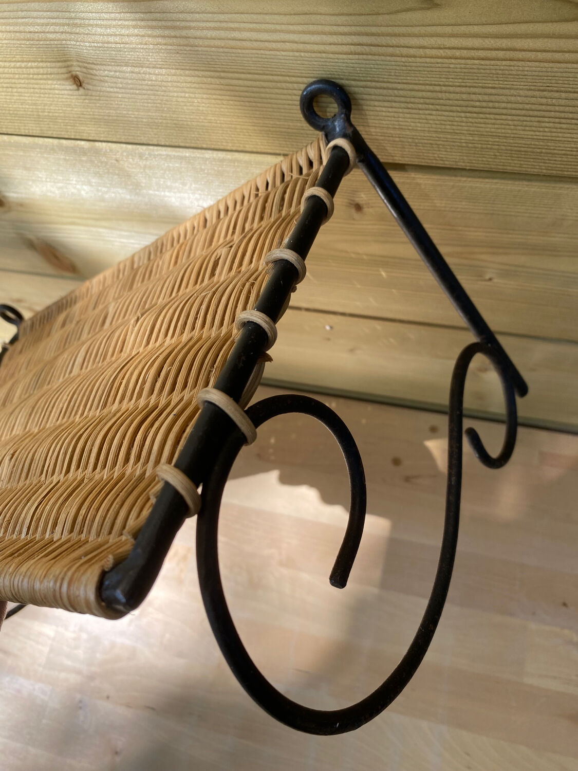 Wicker and metal shelf, 50s