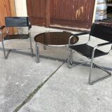 Mid-century chrome tubular coffee table with chairs, 1960s, set of 3
