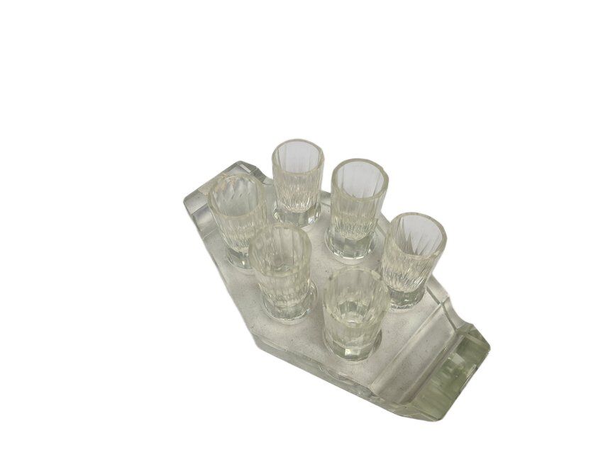 Art Deco vodka shot glasses from Hortensja Glassworks, Poland, 1950s, set of 7