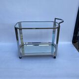 Romeo Rega Chrome Bar Cart Drinks Trolley Table Glass Hollywood Regency